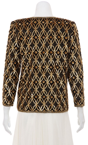 Patterned Leaves Beaded Design Long Jacket — back view