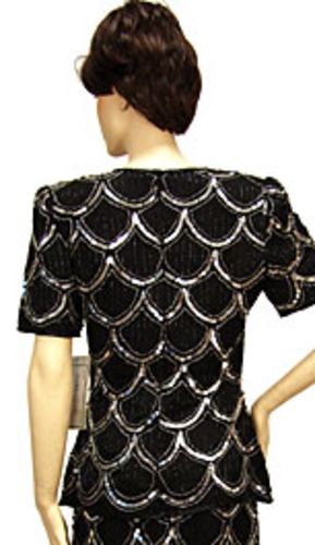 Short Sleeves Knee Length Two Piece Formal Sequined Dress — back view