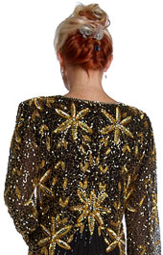 Long Sequined Floral Formal Dress — back view