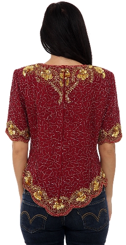Small Leaves Design Hand Beaded/Sequined Blouse — back view