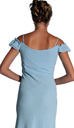 Ruffled Sabrina Cut Long Formal Dress — back view