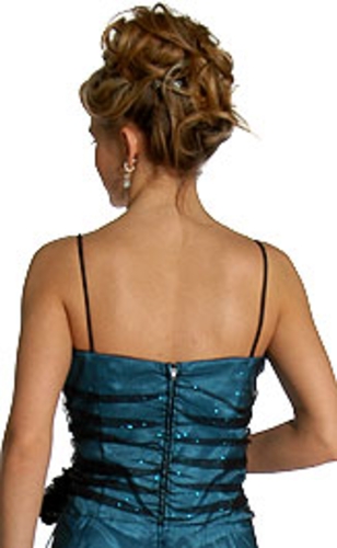Shirred Bodice Tea Length Cocktail Prom Dress — back view