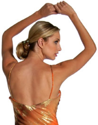 V Strapped Foil Printed Formal Dress — back view
