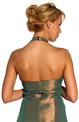 Halter Neck Taffeta Tea Length Party Dress — back view