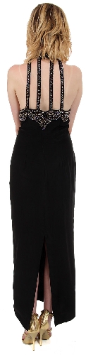 Halter Neck Beaded Formal Cocktail Dress — back view