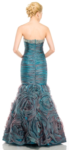 Two Tone Mermaid Style Shirred Strapless Prom Dress  — back view