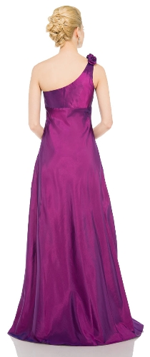 Single Shoulder Taffeta Full Length Formal Evening Gown — back view