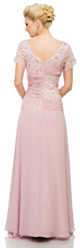 V-Neck Short Sleeves Long Formal Mother of the Bride Dress — back view