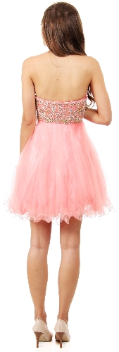Strapless Beaded Bust Mesh Short Party Prom Dress — back view
