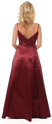 Boat Neck A-Line Beaded Classic Formal Prom Dress — back view