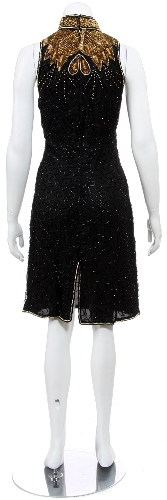 Turtleneck Sleeveless Short Dress with Sequined Bodice — back view