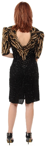 Sequined Tea Length Cocktail Dress — back view