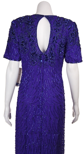 Full Length Floral Print Sequin Beaded Formal Dress — back view