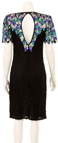 Keyhole Back Knee Length Sequined Formal Party Dress — back view