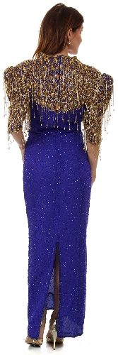 Vintage Look V-Neck Half Sleeves Formal Evening Dress — back view
