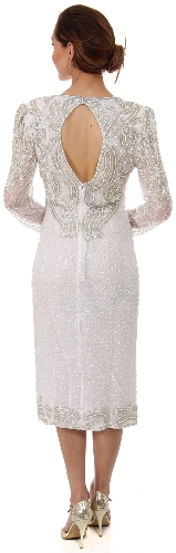 Sweetheart Neck Knee Length Formal Beaded Dress with Keyhole — back view