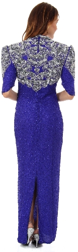 V-Neck Half Sleeves Long Formal Beaded Gown  — back view