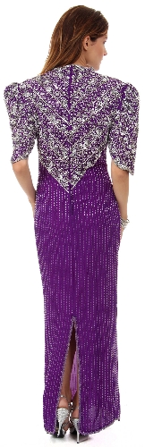 Sweetheart Neck Full Length Beaded Gown with Half Sleeves — back view