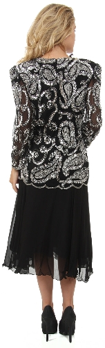 Tea Length Mother of the Bride Sequined Formal Dress — back view