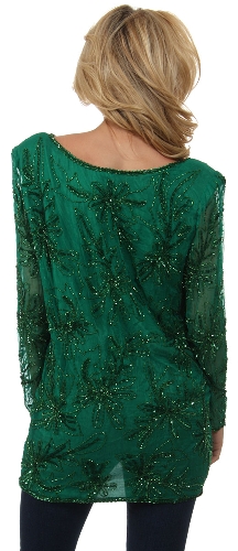Round Neck Floral Sequined Pattern Blouse — back view