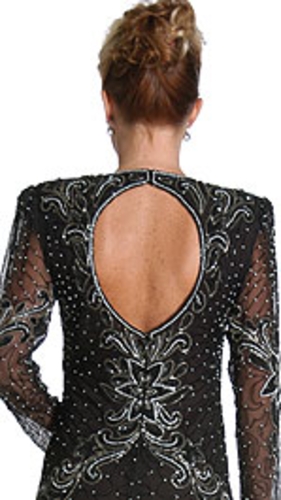 Keyhole and Flowers Beaded Gown — back view