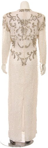 V-Neck Long Sleeves Long Formal Beaded Gown — back view