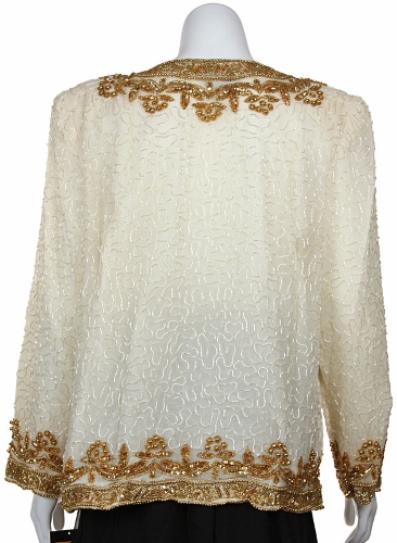 Hand Beaded Sequin Floral Print Jacket — back view