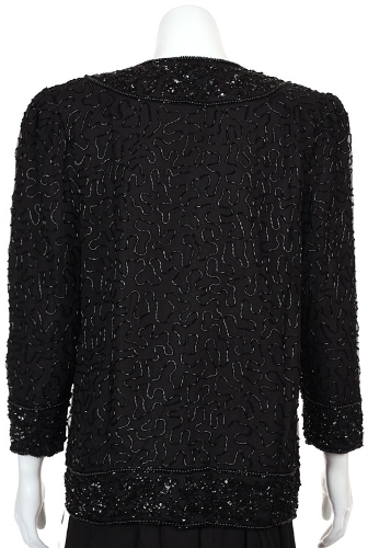 Asymmetric Hand Beaded Jacket with Floral Border — back view