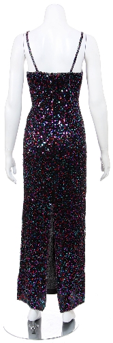 Spaghetti Straps Sequined Long Cocktail Dress  — back view