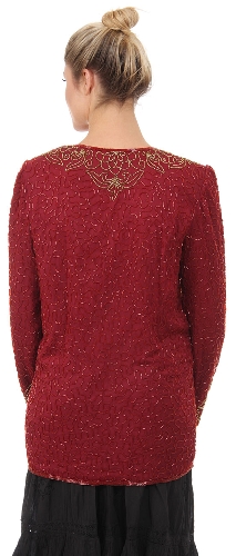 Round Neck Floral Bordered Beaded Jacket — back view