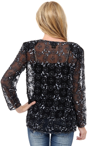 Sheer Jacket With Floral Design — back view