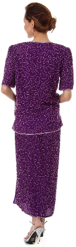 V-Neck Two Piece Sequined Blouse and Skirt Set — back view