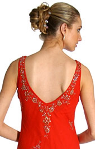 Asymmetric Sleeveless Sequin Beaded Formal Dress — back view