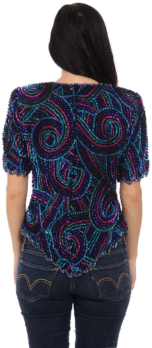 Whirling Design Hand Beaded/Sequined Blouse — back view