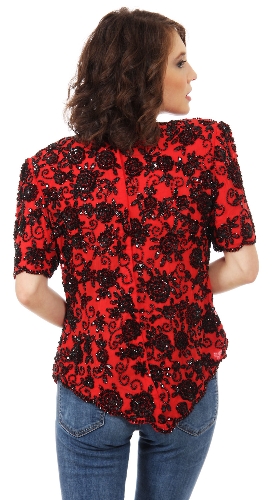 Fully Flowered Hand Beaded/Sequin Blouse — back view