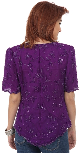 Round Edged Hem Short Sleeved Blouse — back view