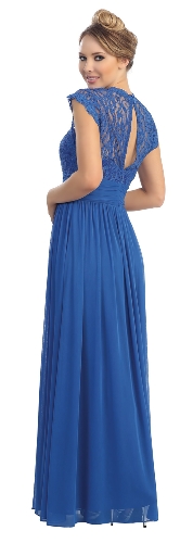 Cap Sleeves Lacey Bust Long Formal Evening Prom Dress — back view