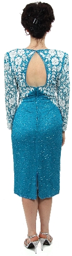Keyholed Back Beaded Short Dress — back view
