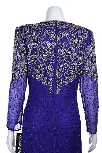V-neck Paisley Beaded Tea Length Dress — back view