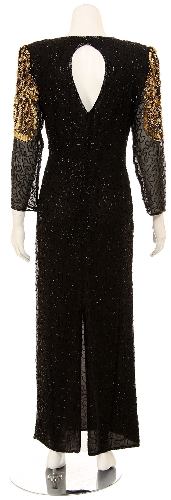 Asymmetric Beaded Pattern Sequined Formal Gown — back view