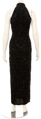Flowered Top Hand Beaded Formal Dress — back view