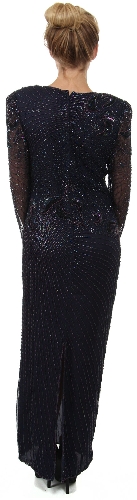 Full Sleeves Beaded Full Length Formal Sequined Gown — back view