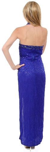 Elegant Detail Hand Beaded/Sequined Long Dress — back view