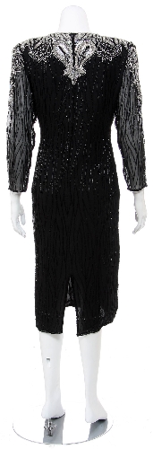 Tea Length Sequined Formal Dress with Sheer Sleees — back view