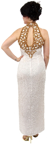 Sequined Silk Beaded Dress with Beautiful Floral Design — back view