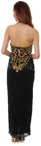 Halter Neck Paisley Sequins Pattern Formal Evening Gown  — back view