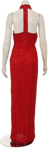 Split Back Hand Beaded Long Formal Dress — back view
