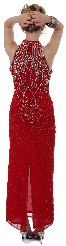 Halter Neck Beaded Formal Dress — back view