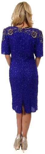 Short Sleeved Handbeaded Short Evening Dress — back view