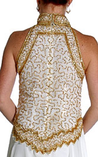 A-Line Halter Neck Beaded Dress. — back view